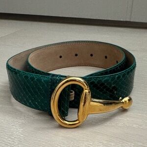 Green real Snake  Belt with Gold Buckle